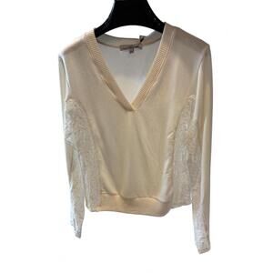 NEW RED HAUTE women's lace trim sweater in ivory